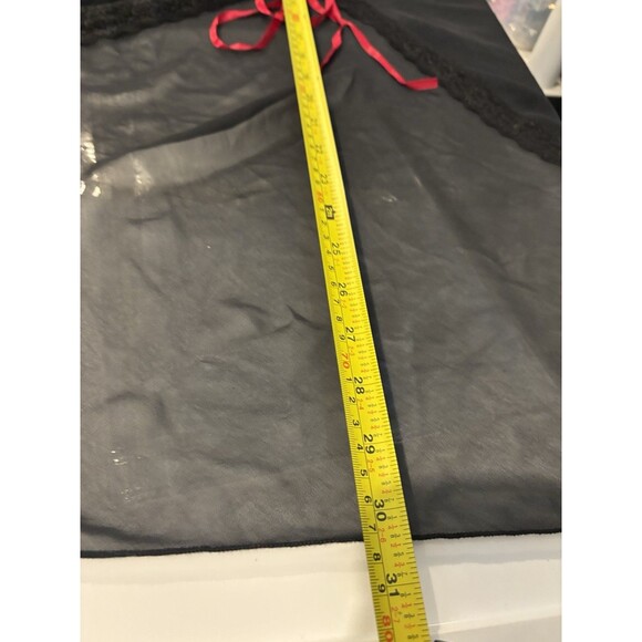 Vtg 90s Mesh Babydoll Robe XL Black Red Ribbon Rose Embroidery Gothic Romantic - Picture 5 of 14